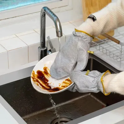 2 Pc Reusable Kitchen Dishwashing Gloves 